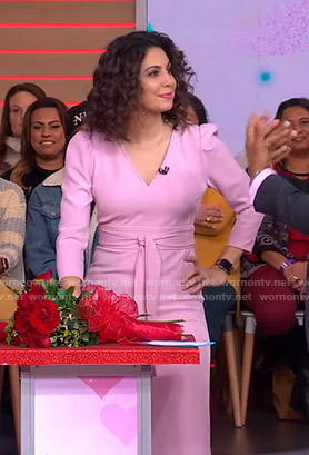 Cecilia's pink v-neck tie waist dress on Good Morning America