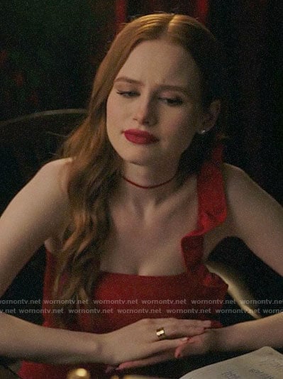 Cheryl's red ruffle strap romper on Riverdale