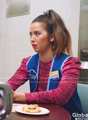 Cheyenne's red zebra print top on Superstore