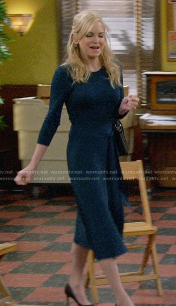 Christy's teal green tie waist dress on Mom