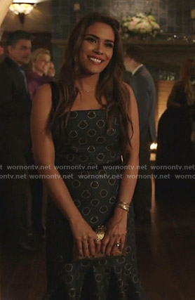 Cristal's teal shell print dress on Dynasty