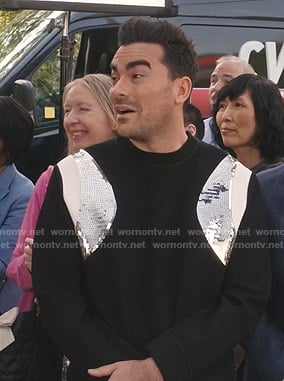 David's black sequin embellished sweatshirt on Schitts Creek