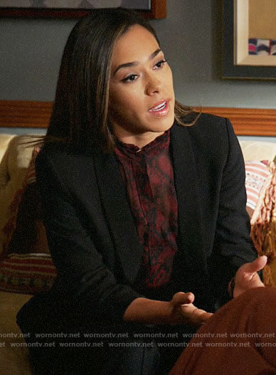 Emily's red snake print blouse on All Rise
