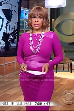 Gayle's pink leather panel dress on CBS This Morning