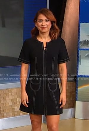 Ginger's black mini dress with white stitching on Good Morning America