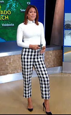 Ginger's white sweater and checked cropped pants on Good Morning America