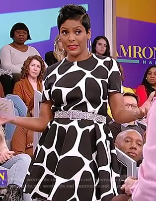 Tamron's giraffe print mini dress on Tamron Hall Show