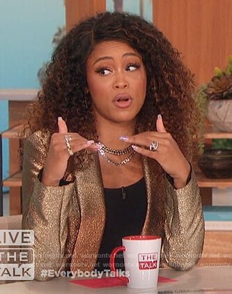 Eve's gold metallic blazer on The Talk