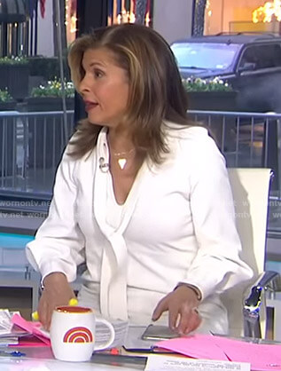 Hoda's white tie neck mini dress on Today