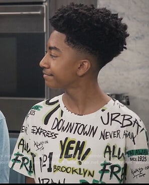 Jack's white graffiti print tee on Black-ish