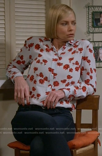 Jill's blue poppy print shirt on Mom