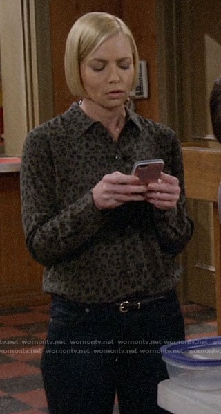 Jill's green leopard print blouse on Mom