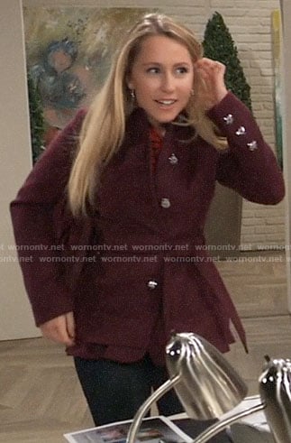 Josslyn's burgundy belted coat on General Hospital