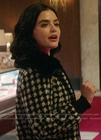 Katy's houndstooth jacket with fur collar on Katy Keene