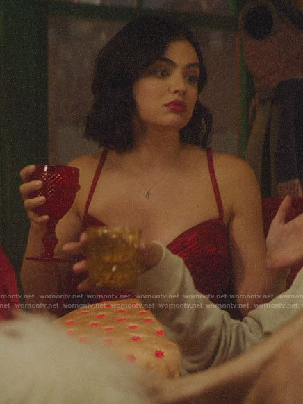 Katy's red pleated dress on Katy Keene