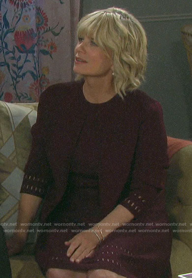 Kayla's burgundy cutout dress and cardigan set on Days of our Lives