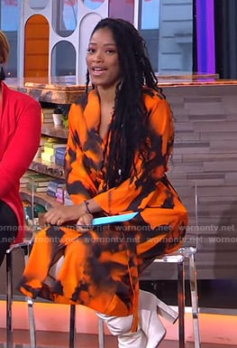 Keke's orange tie dye midi dress on GMA Strahan Sara And Keke