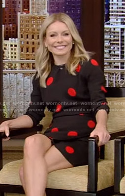 Kelly's black polka dot mini dress on Live with Kelly and Ryan