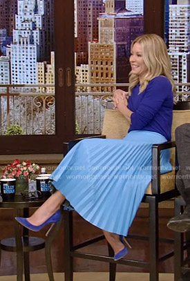 Kelly's blue pleated skirt on Live with Kelly and Ryan