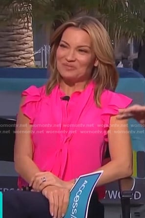 Kit's pink ruffle tie neck top on Access Hollywood