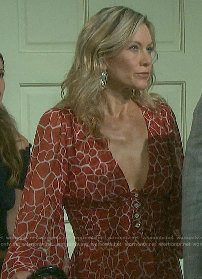 Kristen's red giraffe print dress on Days of our Lives