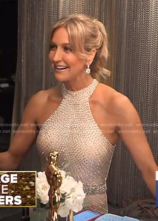Lara's embellished halter gown at Backstage with the Big Winners on Good Morning America