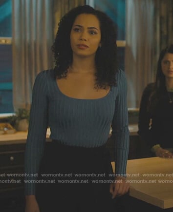 Macy's blue ribbed scoop neck sweater on Charmed