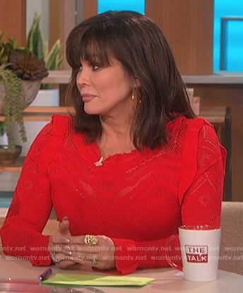 Marie's red crochet midi dress on The Talk