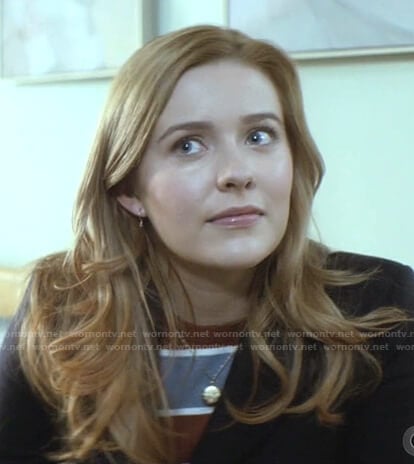 Nancy's brown and blue striped sweater on Nancy Drew