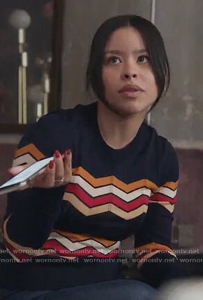 Mariana's navy chevron stripe sweatshirt on Good Trouble