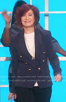 Sharon's navy double breasted blazer on The Talk