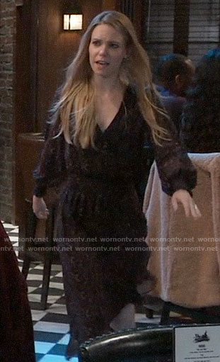 Nelle's long sleeve asymmetric hem dress on General Hospital