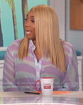 Nene Leake's purple zebra print shirt on The Talk