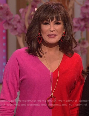 Marie's pink and red colorblock sweater on The Talk