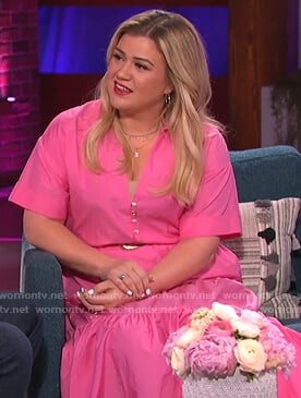 Kelly's pink belted midi dress on The Kelly Clarkson Show