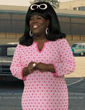 Sheryl's pink geometric print dress on The Talk