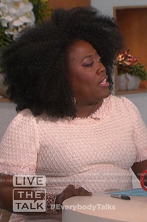 Sheryl's pink tweed sheath dress on The Talk