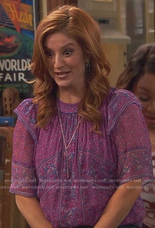 Chelsea's purple printed blouse on Ravens Home