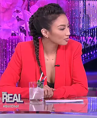 Jeannie's red belted blazer and pants on The Real