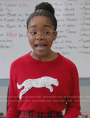 Diane's red leopard sweater and plaid skirt on Black-ish