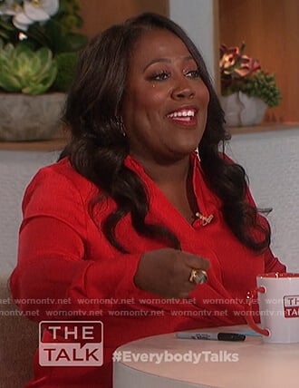 Sheryl's red satin twist front blouse on The Talk