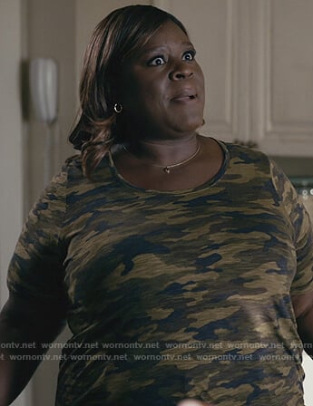 Ruby's camo print tee on Good Girls