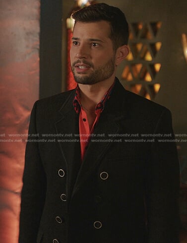 Sam's black double breasted coat on Dynasty
