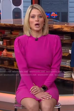 Sara's pink asymmetric hem dress on GMA Strahan Sara And Keke