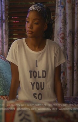 Skylar's white I Told You So tee on Grown-ish