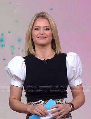 Sara's colorblock puff sleeve top on Good Morning America