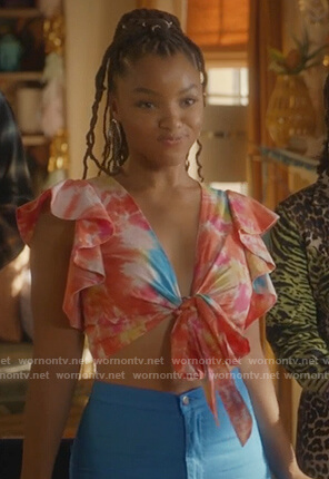 Jazlyn's tie dye crop top on Grown-ish