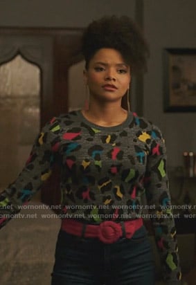 Vanessa's multi-color leopard sweater on Dynasty