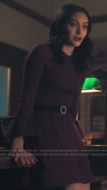 Veronica's purple bell sleeve dress on Riverdale