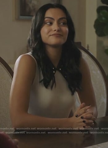 Veronica's white top with black embellished collar on Riverdale